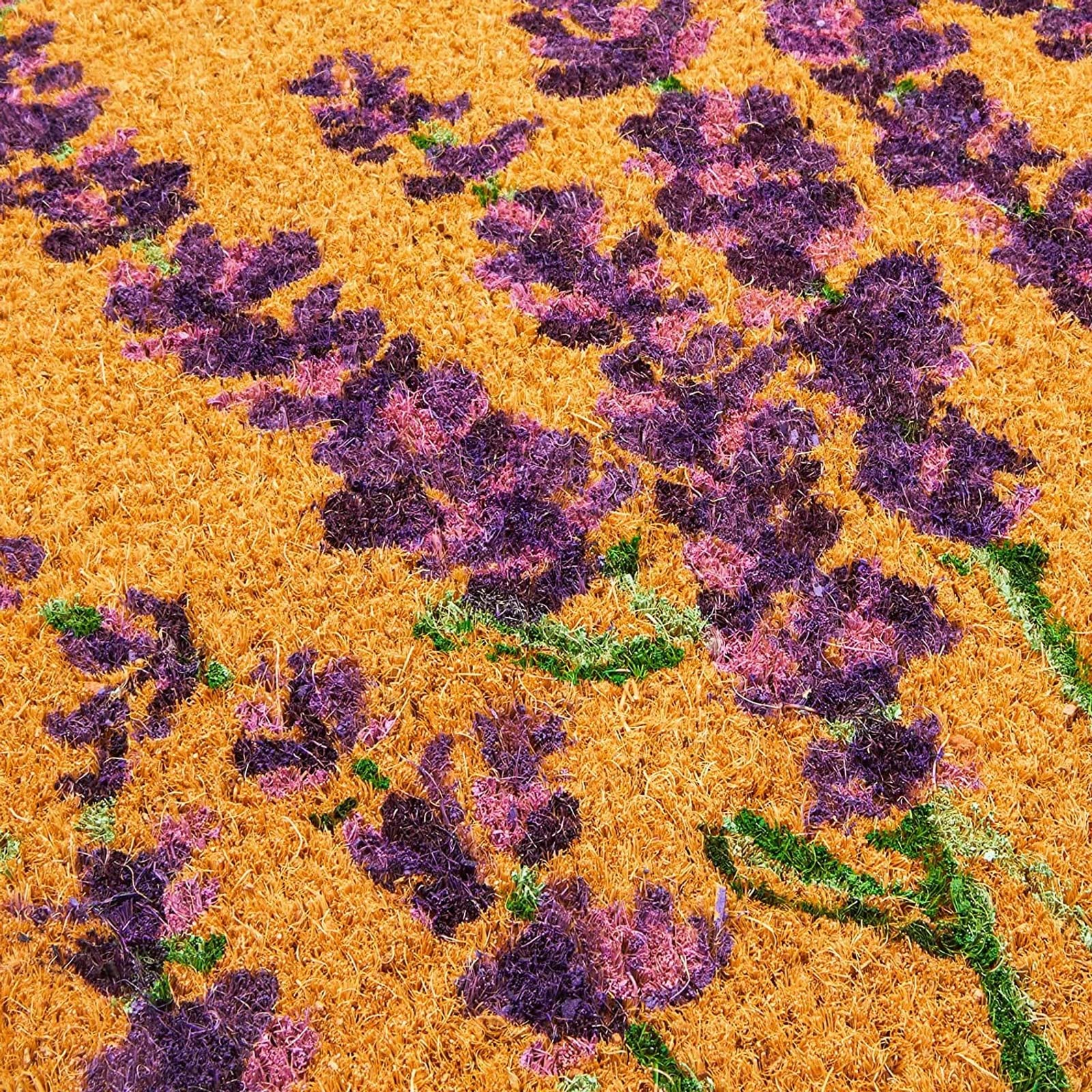 Juvale lavender floral door mat for outdoor use guards floors from dirt.