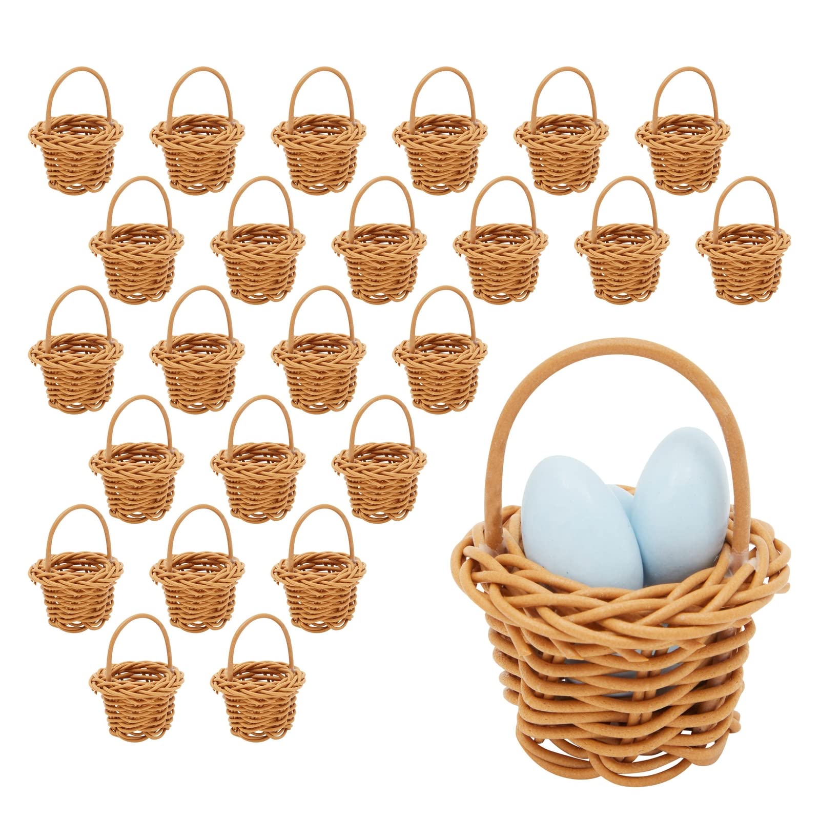 Juvale mini baskets with picnic-style handles in brown rattan, perfect for small favors.