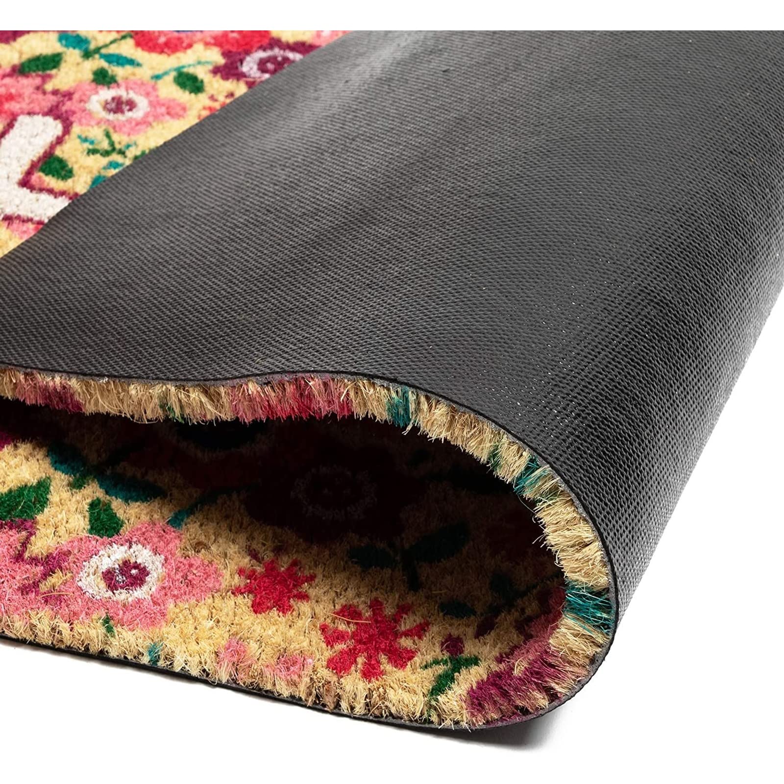 Juvale Outdoor Indoor Coir Mat Floral Design for versatile placement at entryways.