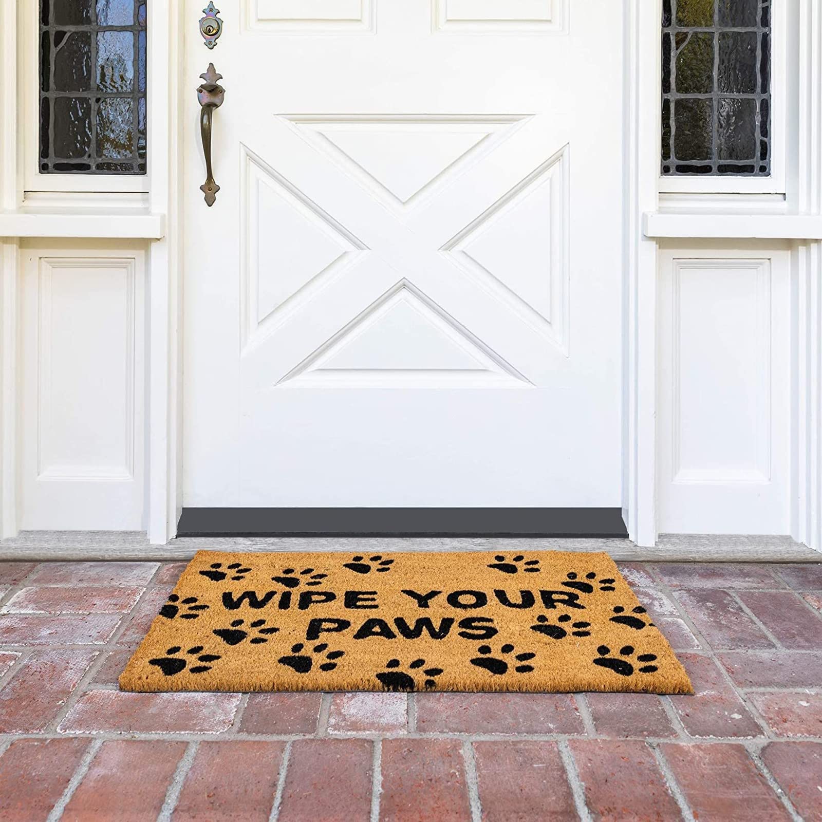 Juvale outdoor mat with PVC backing stays in place in high traffic areas