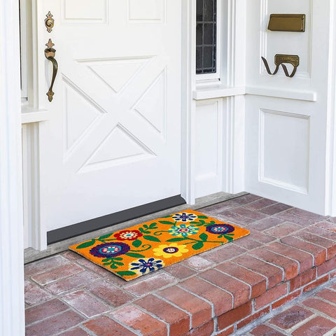 Juvale outdoor welcome mat at front door with natural coir texture