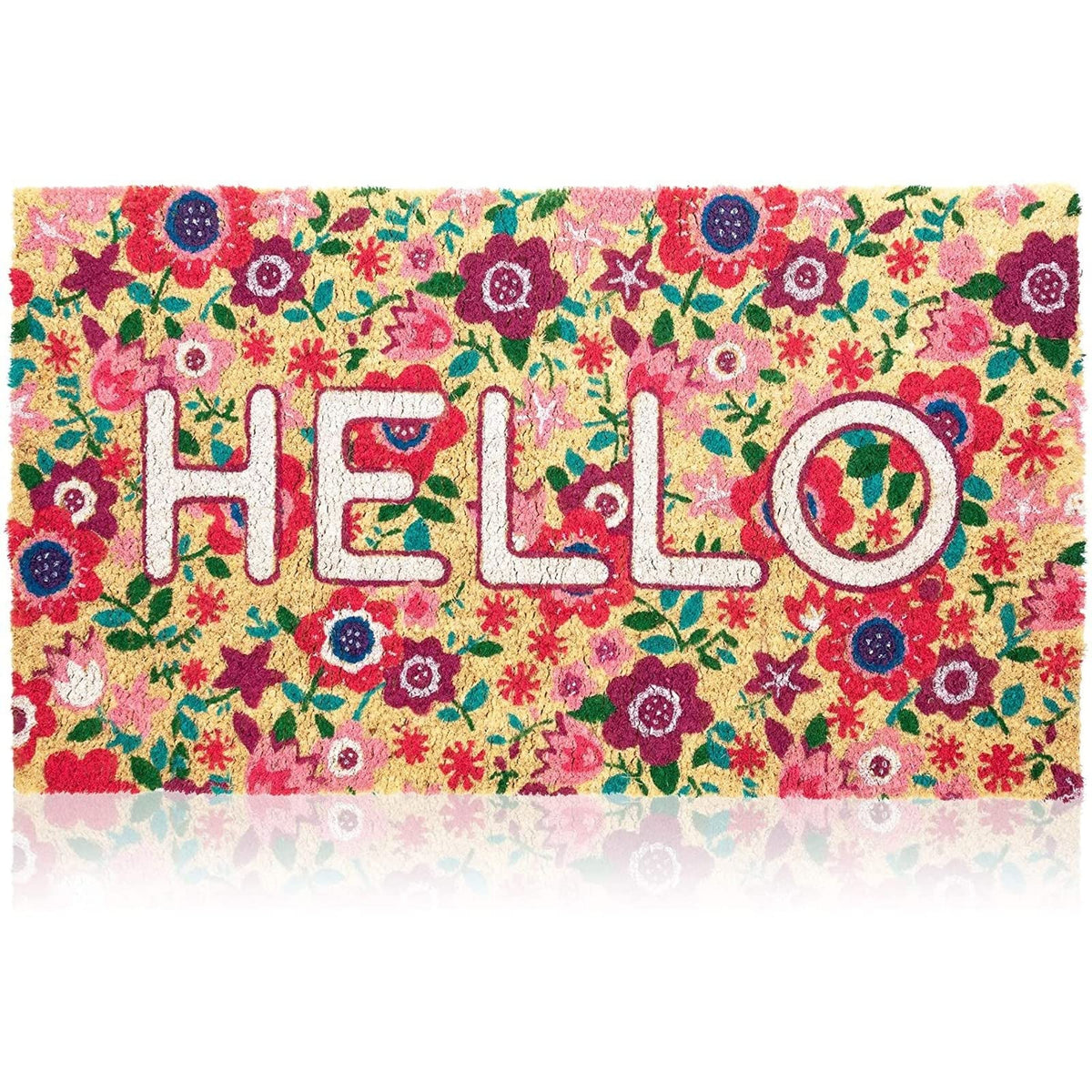 Juvale Spring Hello Floral Coir Doormat showing inviting design for front doors and outdoor entryways.