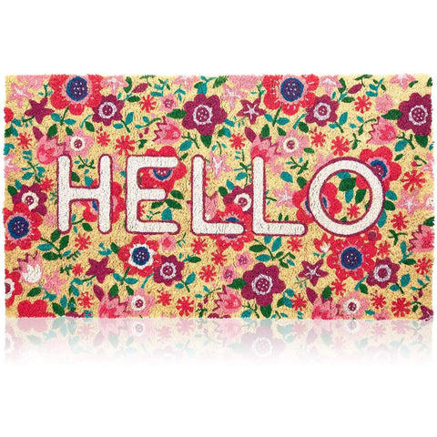 Juvale Spring Hello Floral Coir Doormat showing inviting design for front doors and outdoor entryways.