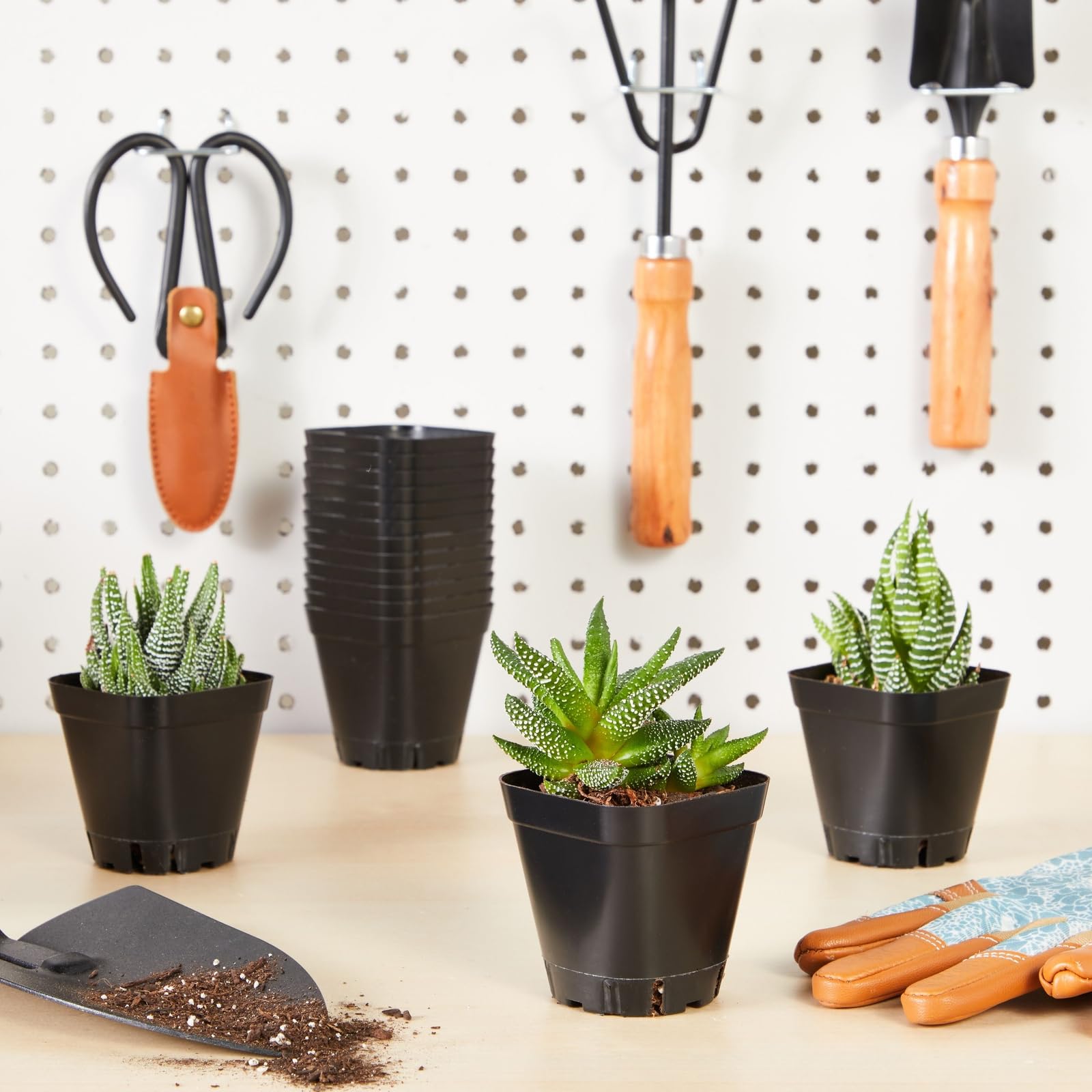 Juvale stackable planter 150 black saves space when storing and organizing pots.