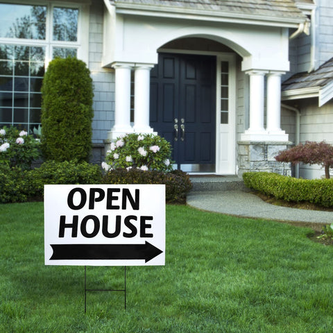Juvale blank yard sign panel with stake for outdoor display and DIY customization.