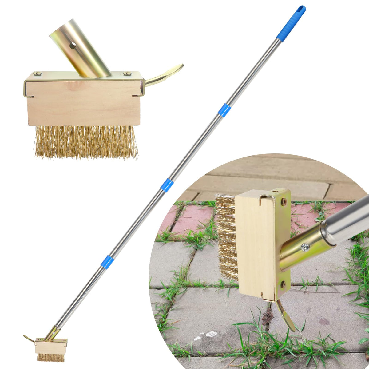 Juxifyron crack weeder with 67-inch handle for cracks and joints, enabling easy weed removal.