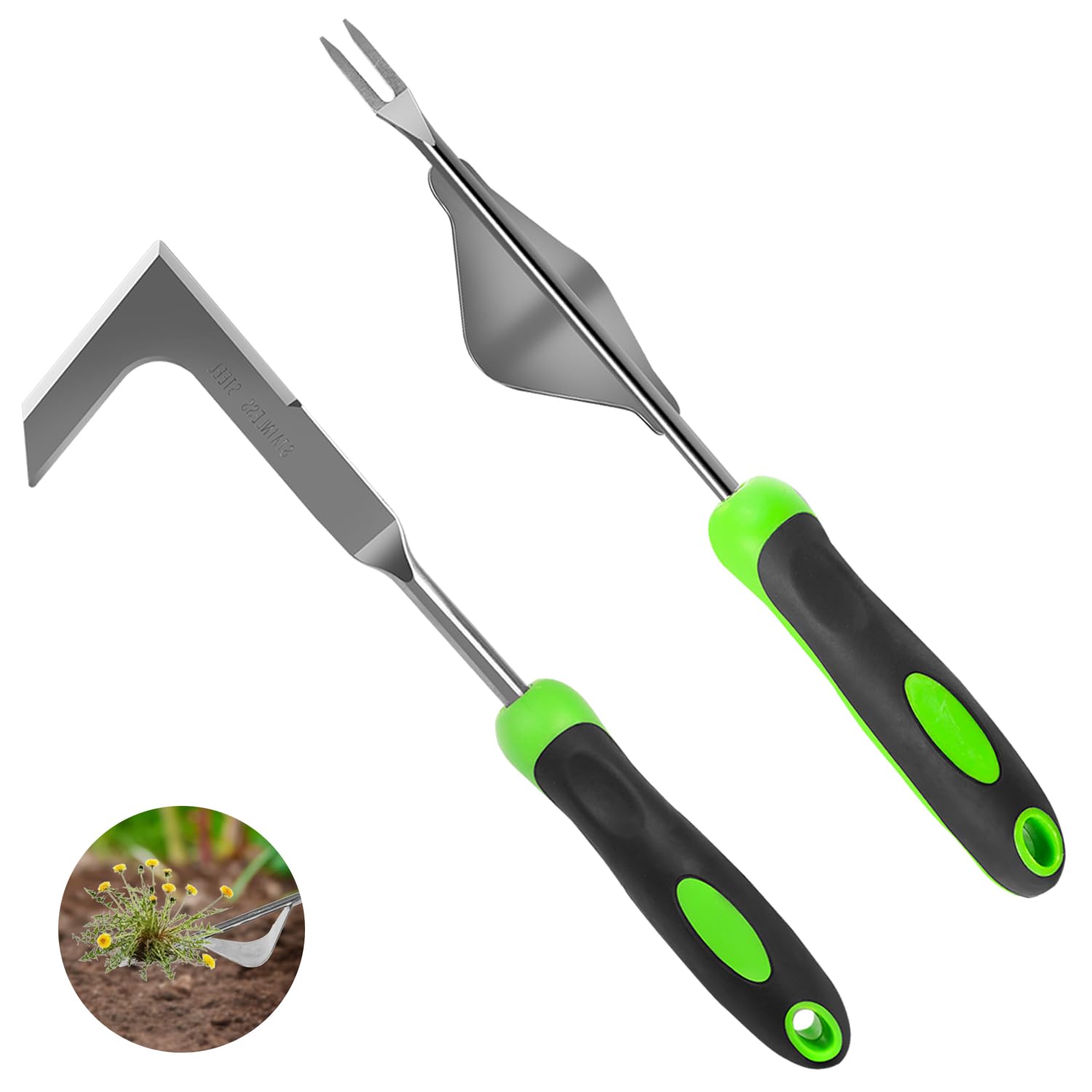 Juxifyron weed puller lever-action in use, effortless root removal for stubborn weeds