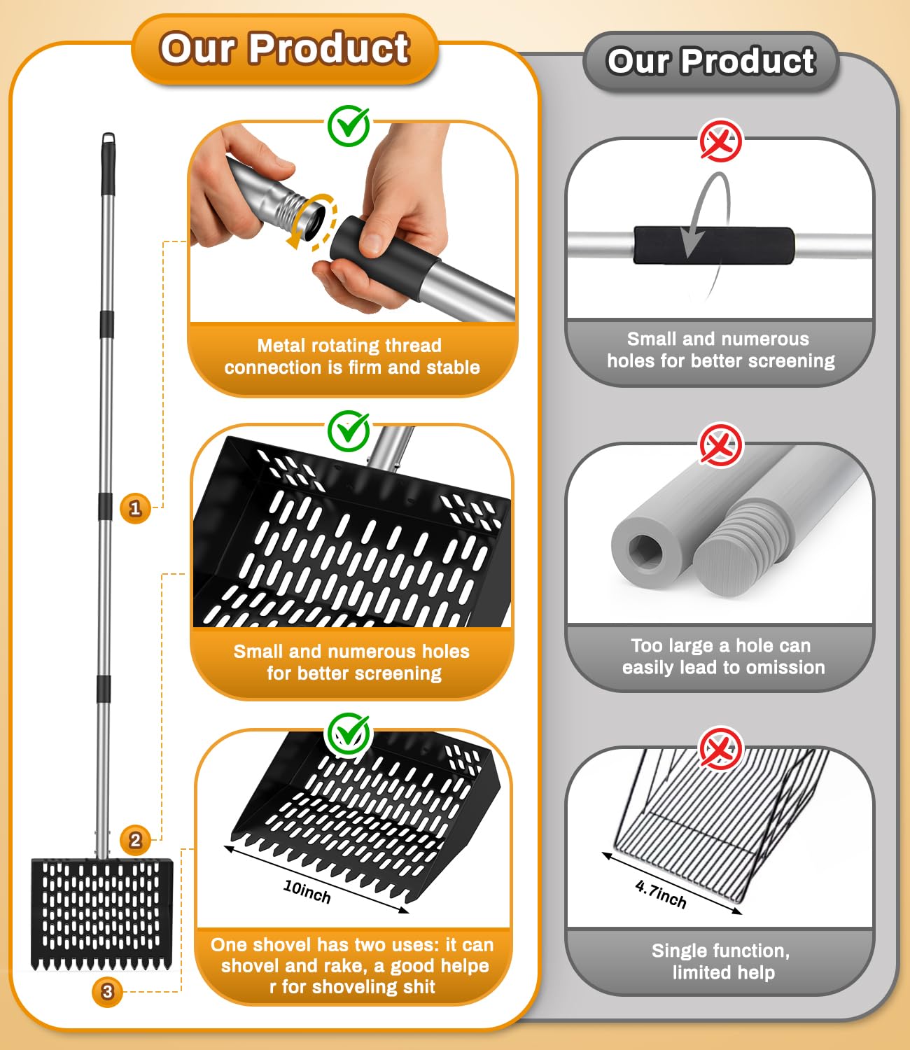 Juxujoin adjustable-handle scoop extends from 24 to 68 inches for comfortable use