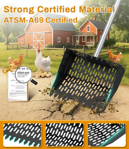 Juxujoin coop scoop 3-in-1 rake function for screening, raking, and cleaning