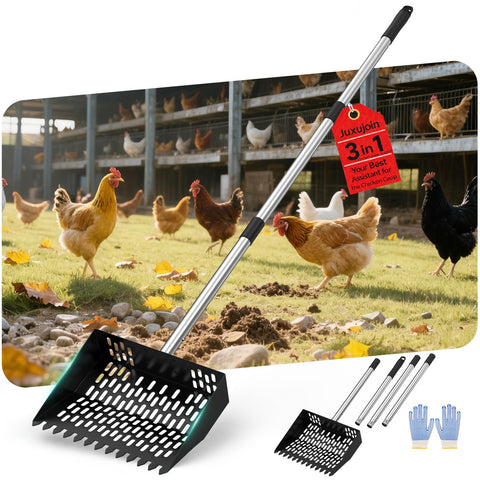 Juxujoin chicken poop scooper with fine holes for easy feces separation in sand