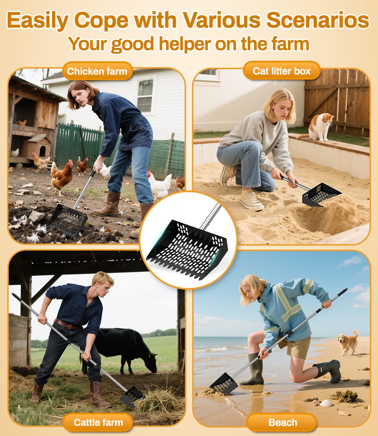 Juxujoin ergonomic-grip design reduces effort during coop cleaning