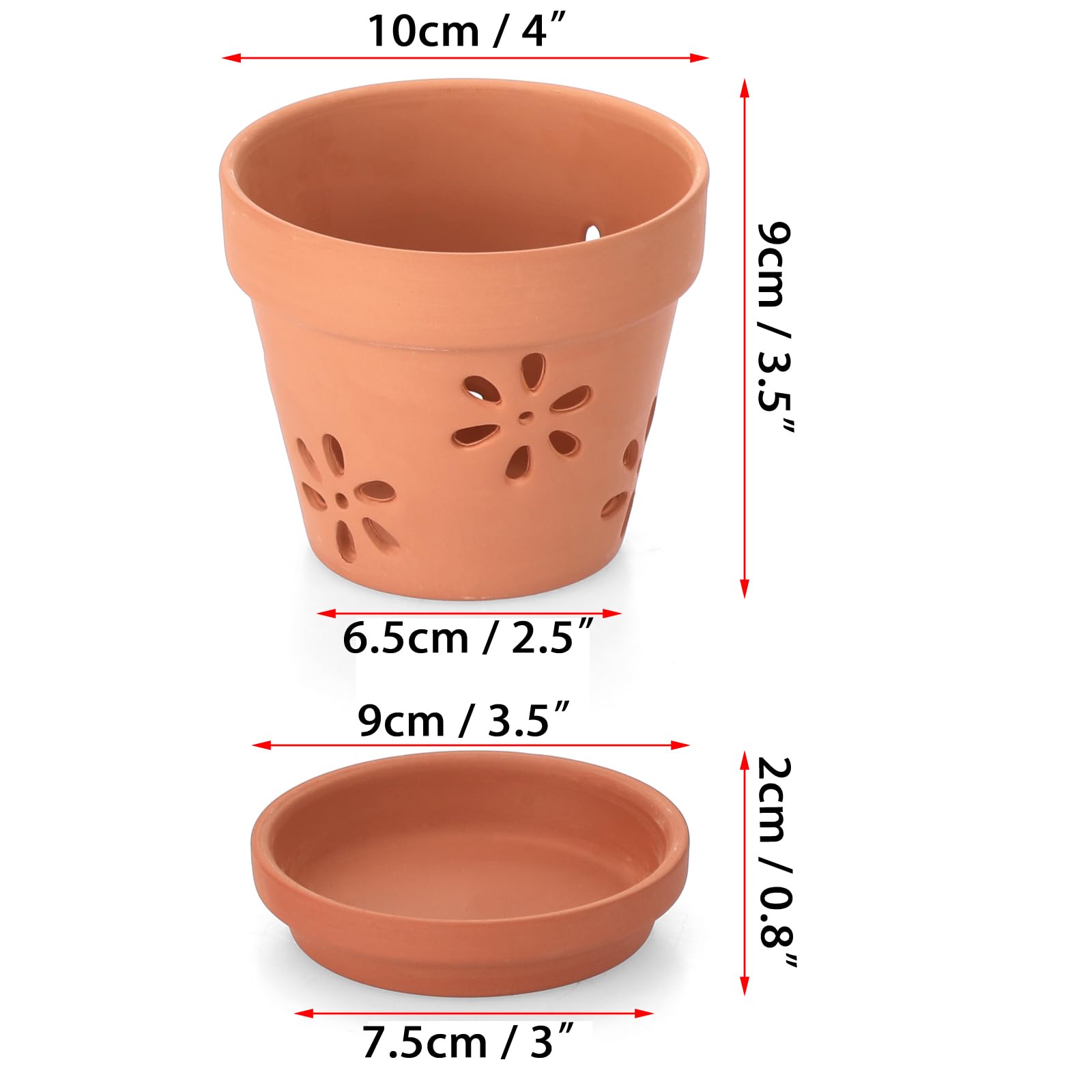 JUXYES 4-inch terracotta orchid pot showing drainage holes for healthy root aeration.