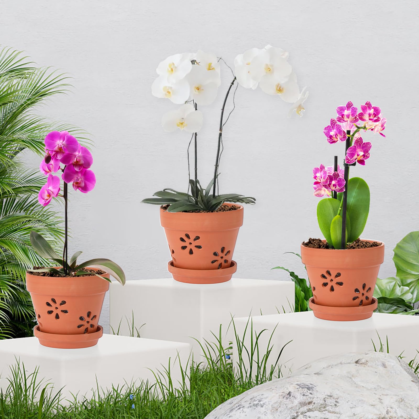 JUXYES 3-pack terracotta pots ready for easy repotting and display.