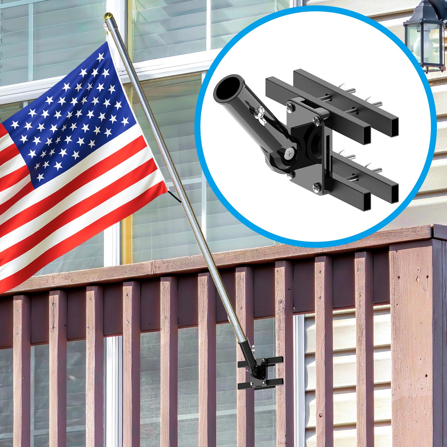 JUYEER flagpole mount angle adjustable from 0 to 180 degrees for precise positioning.