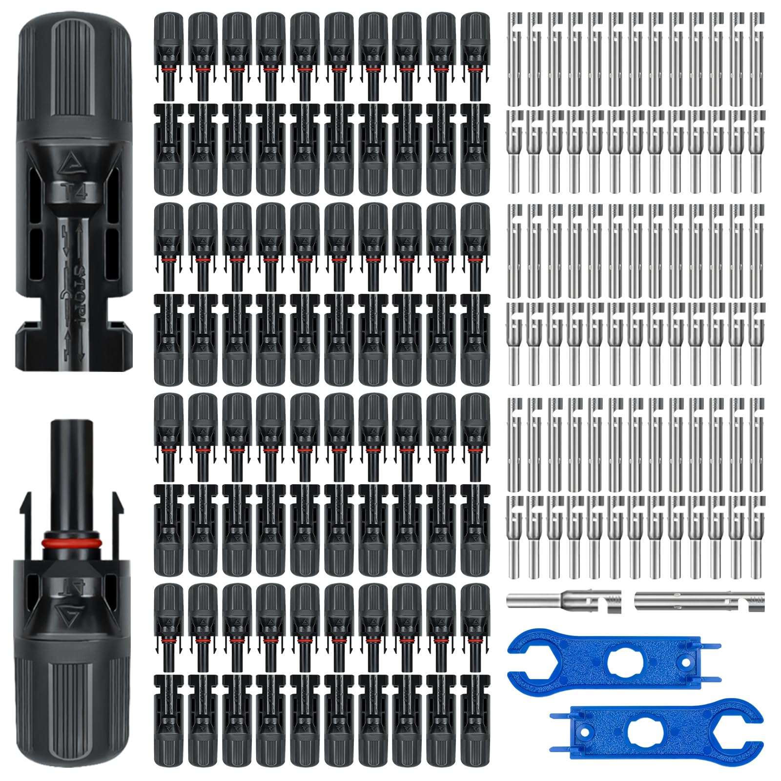 JUYLTOOL 80pcs solar connectors set with IP67 protection for outdoor PV wiring.