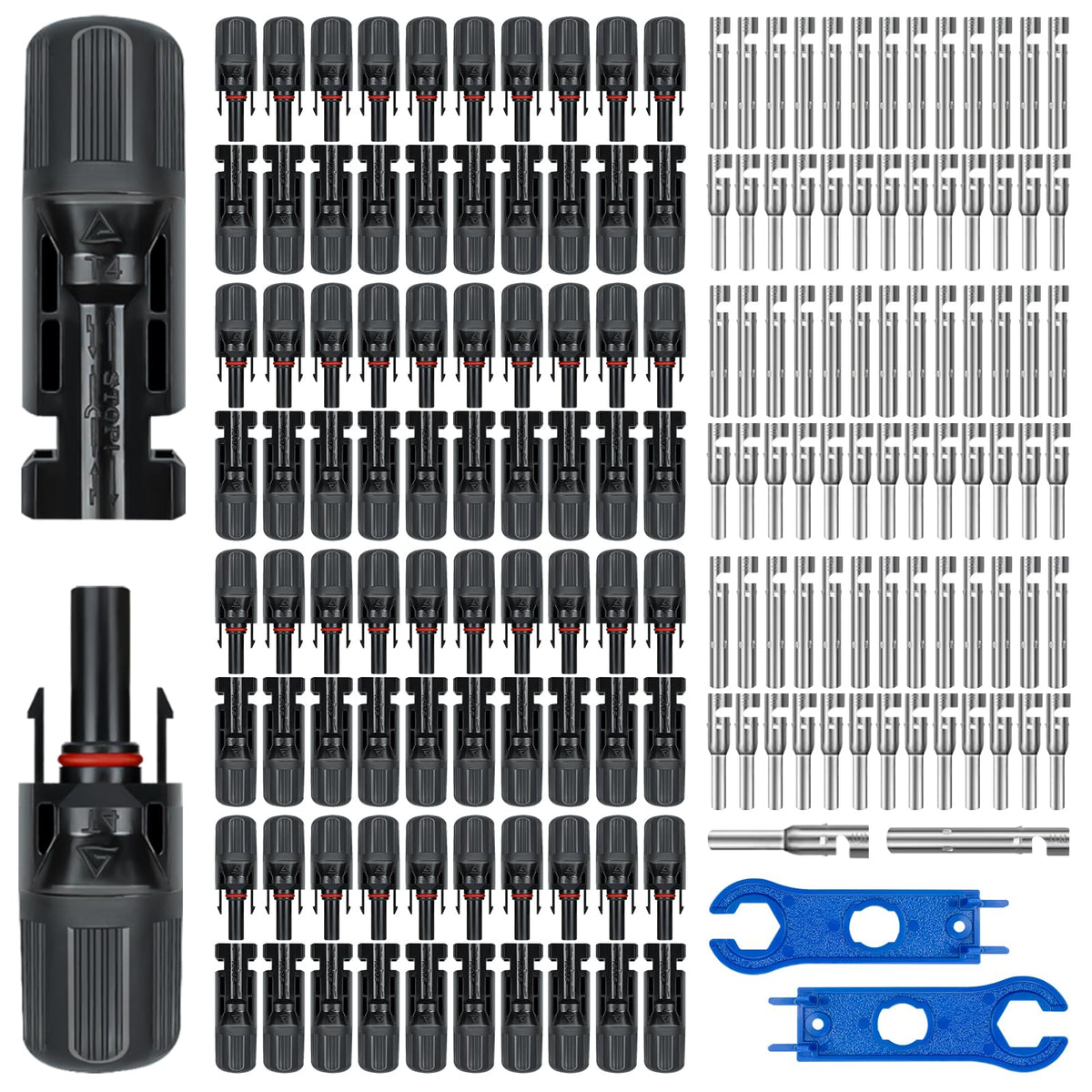 JUYLTOOL 80pcs solar connectors set with IP67 protection for outdoor PV wiring.