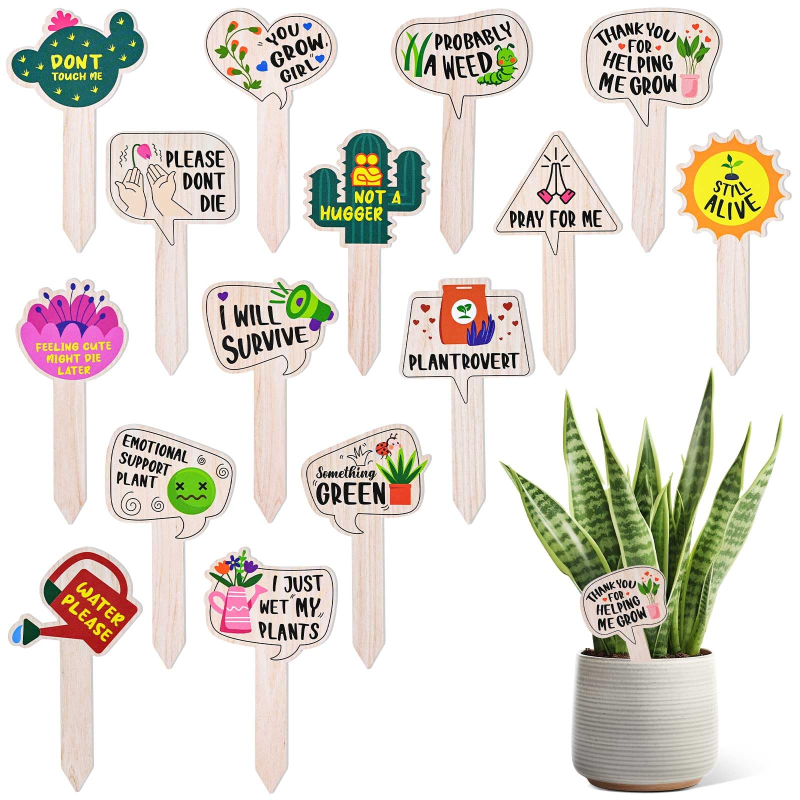 JUYRLE Funny Plant Labels with cactus icons provide easy garden labeling.