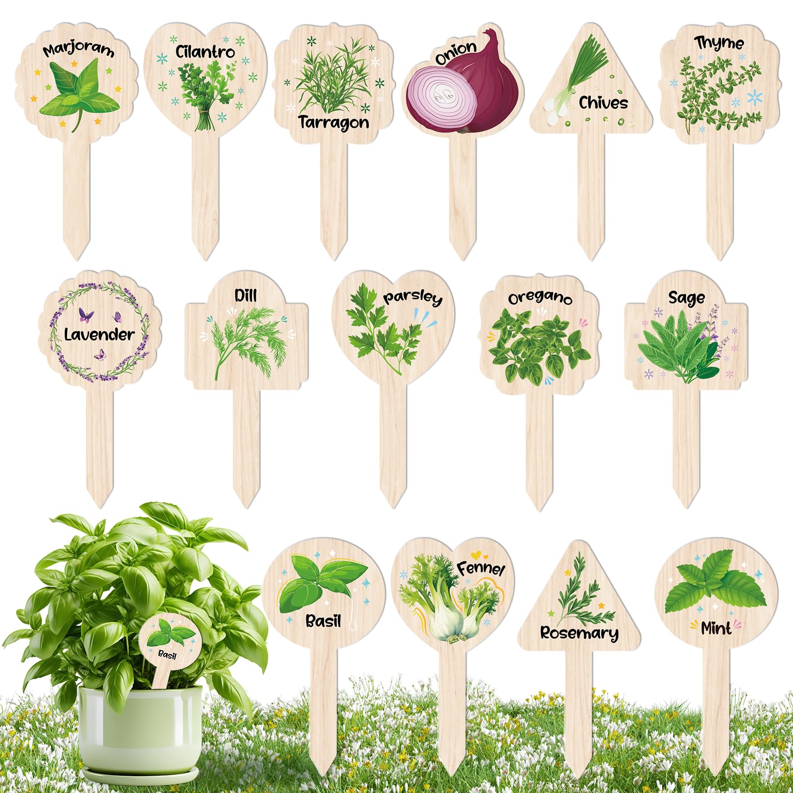 JUYRLE plant label signs for herb markers in a tidy garden