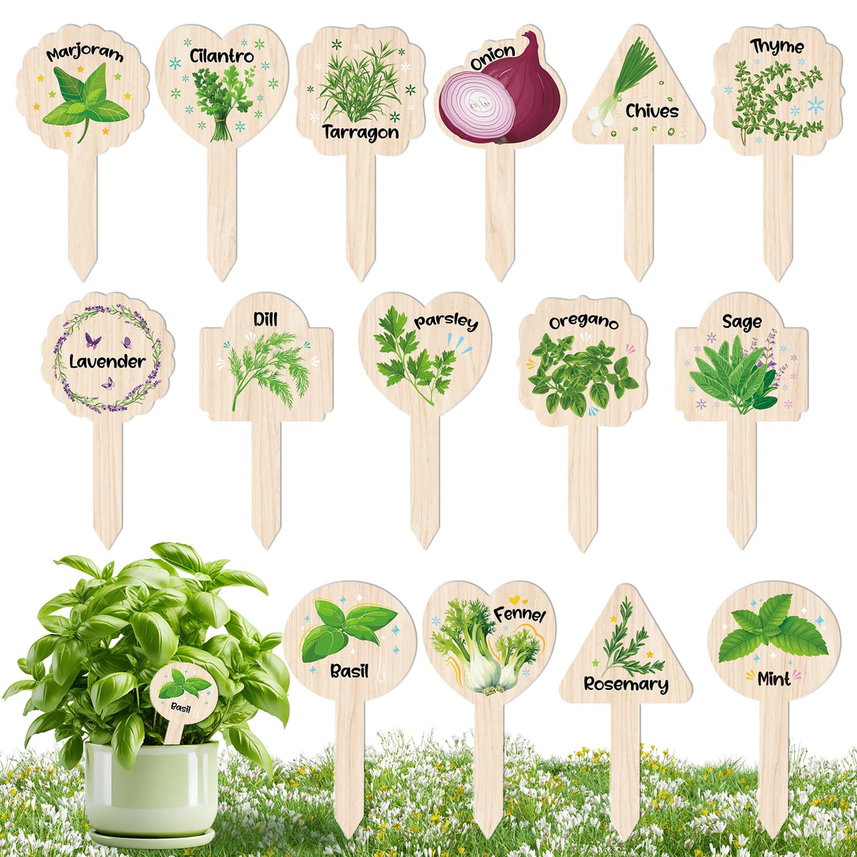 JUYRLE plant label signs for herb markers in a tidy garden