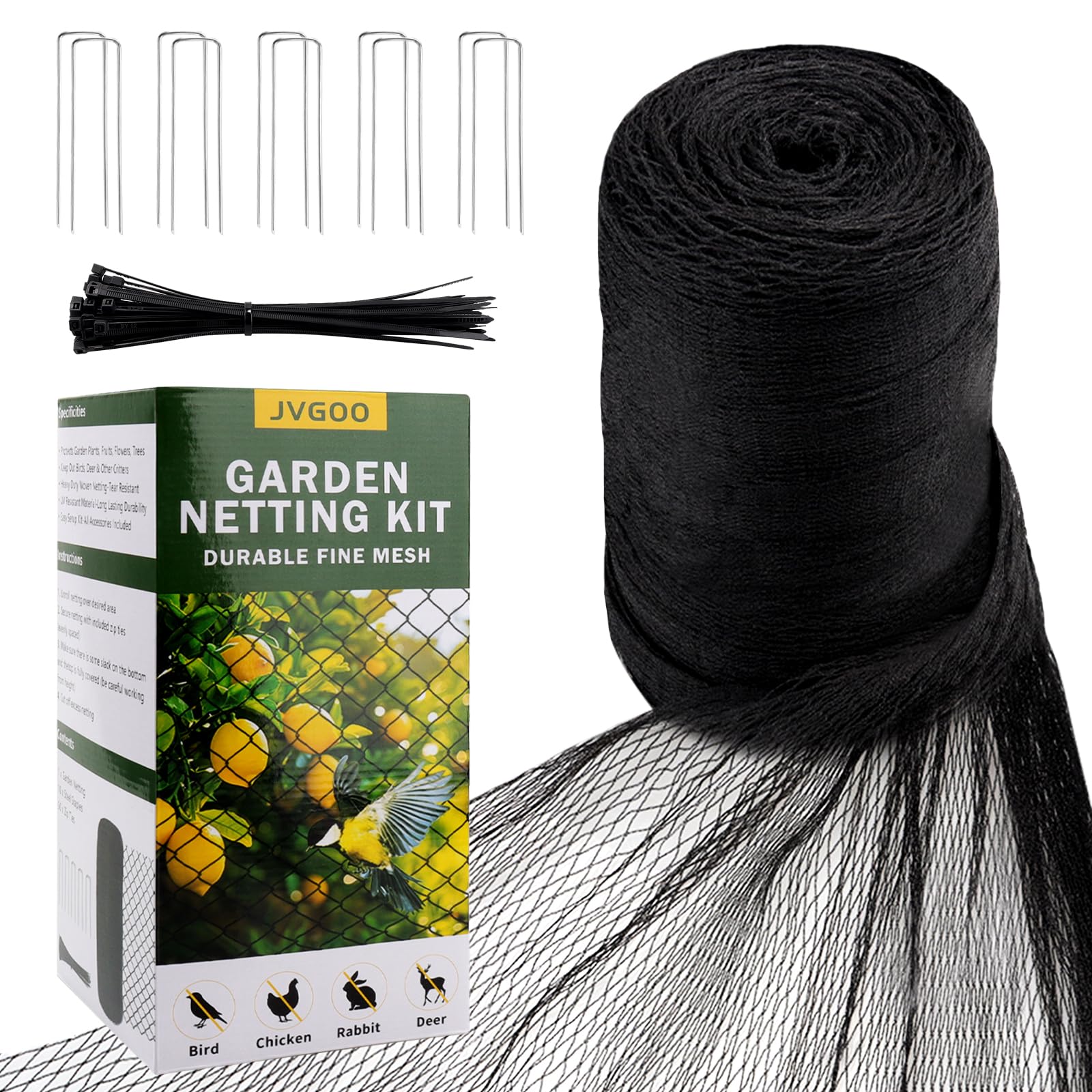 Jvgoo bird netting made of durable HDPE stays taut season after season.