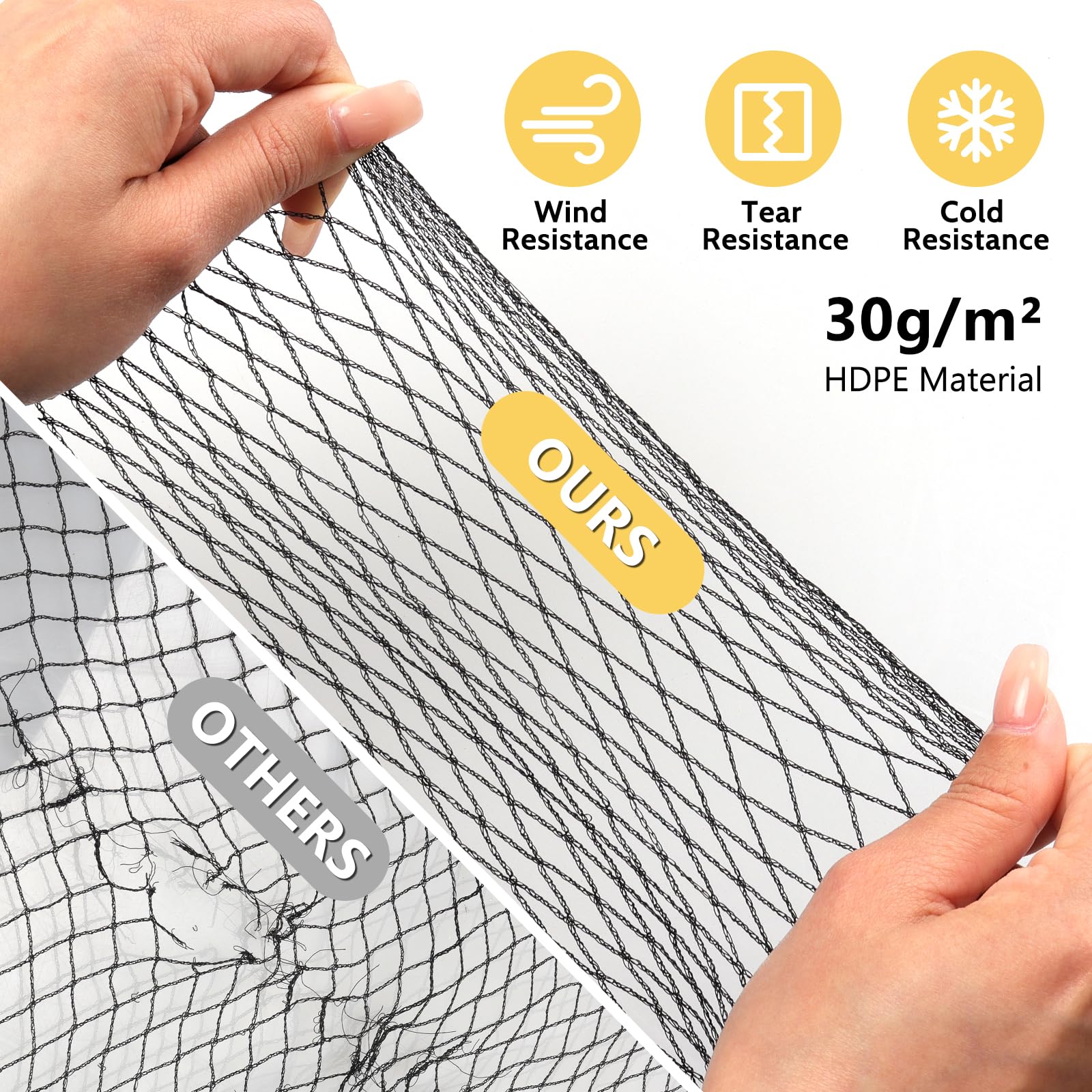 Jvgoo bird netting secured with staples for a stable edge.