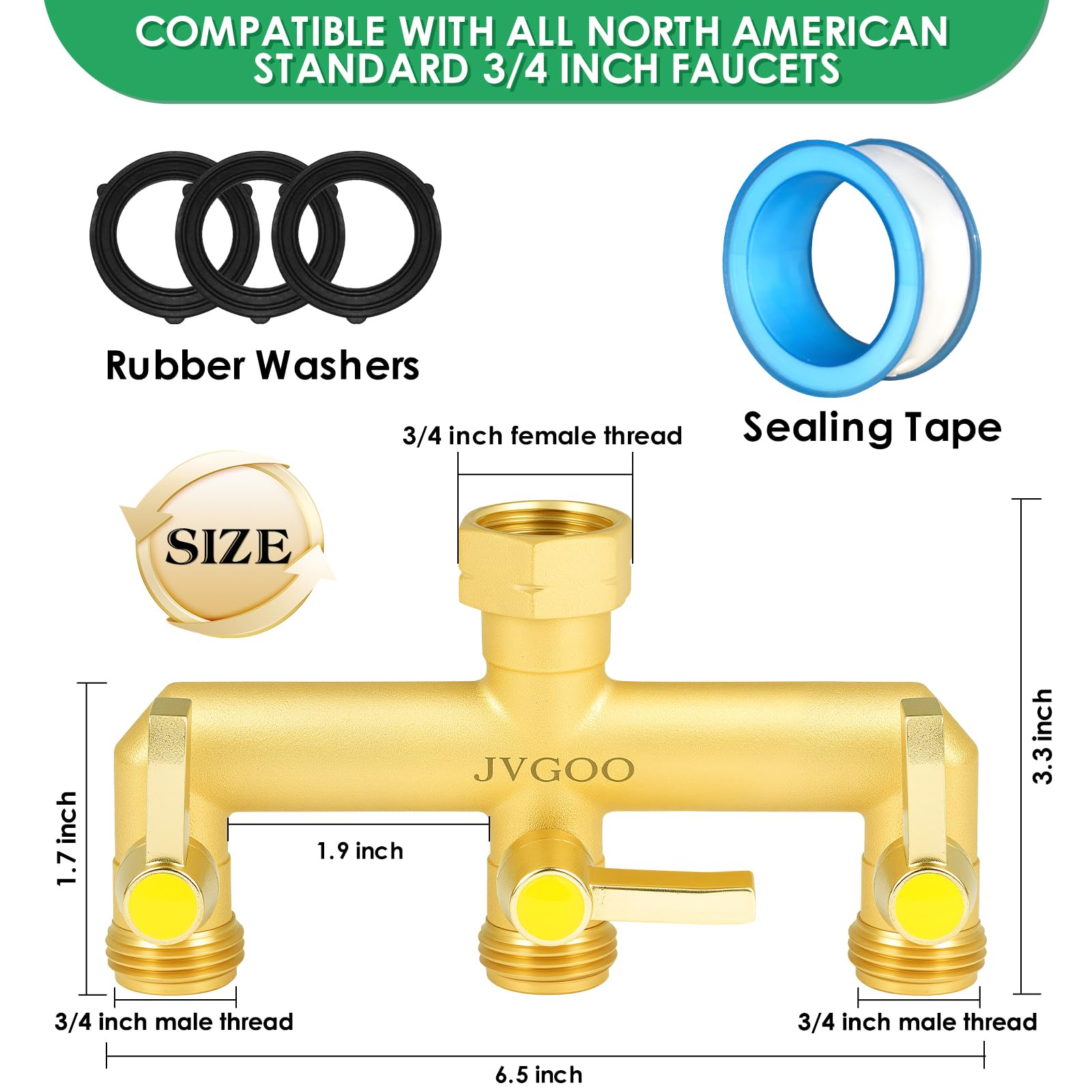 Jvgoo brass 3-way hose splitter extended handle for comfortable operation and durability.