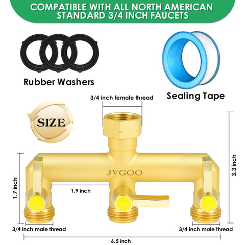 Jvgoo brass 3-way hose splitter extended handle for comfortable operation and durability.