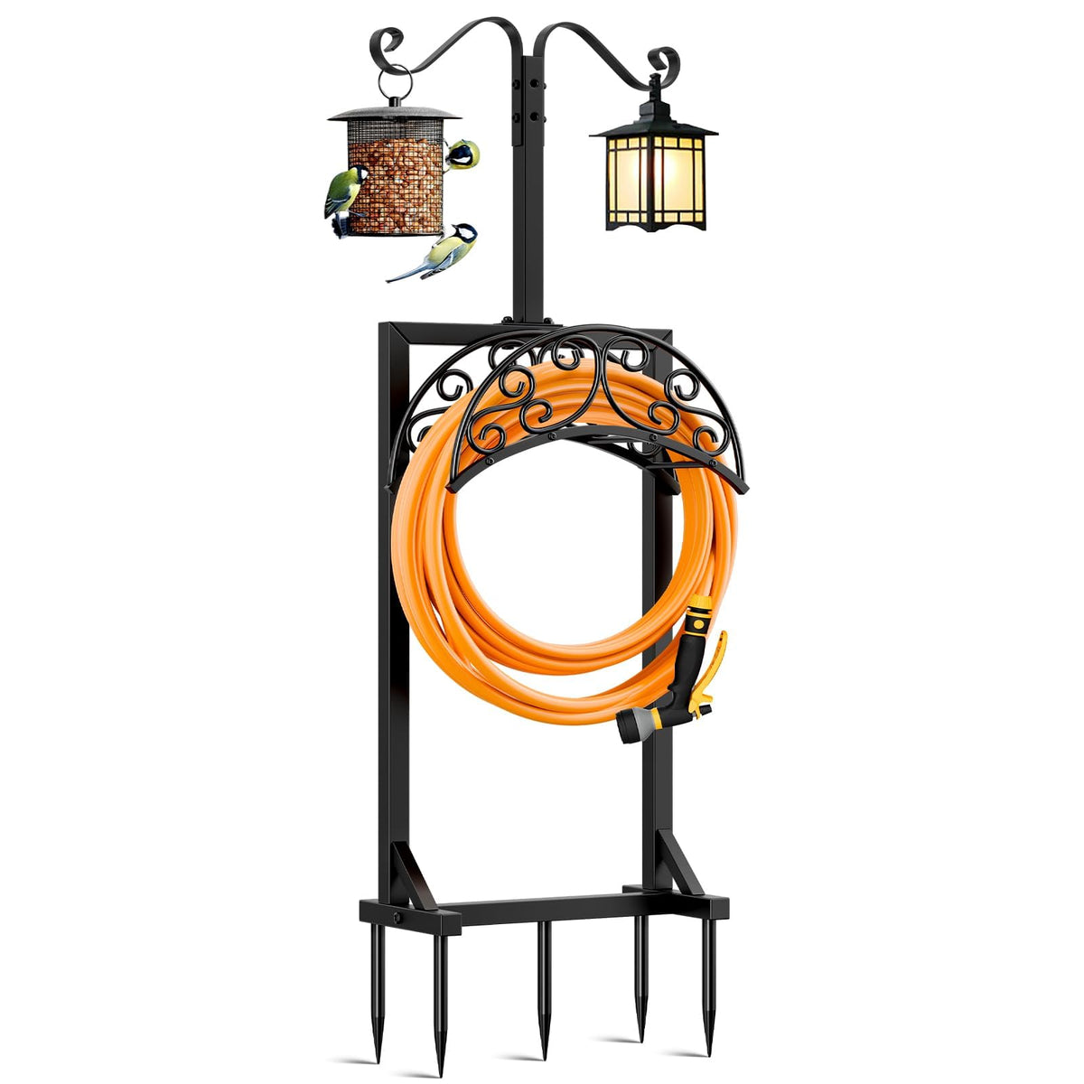 Jvgoo five-spikes hose holder provides stable outdoor hose storage.
