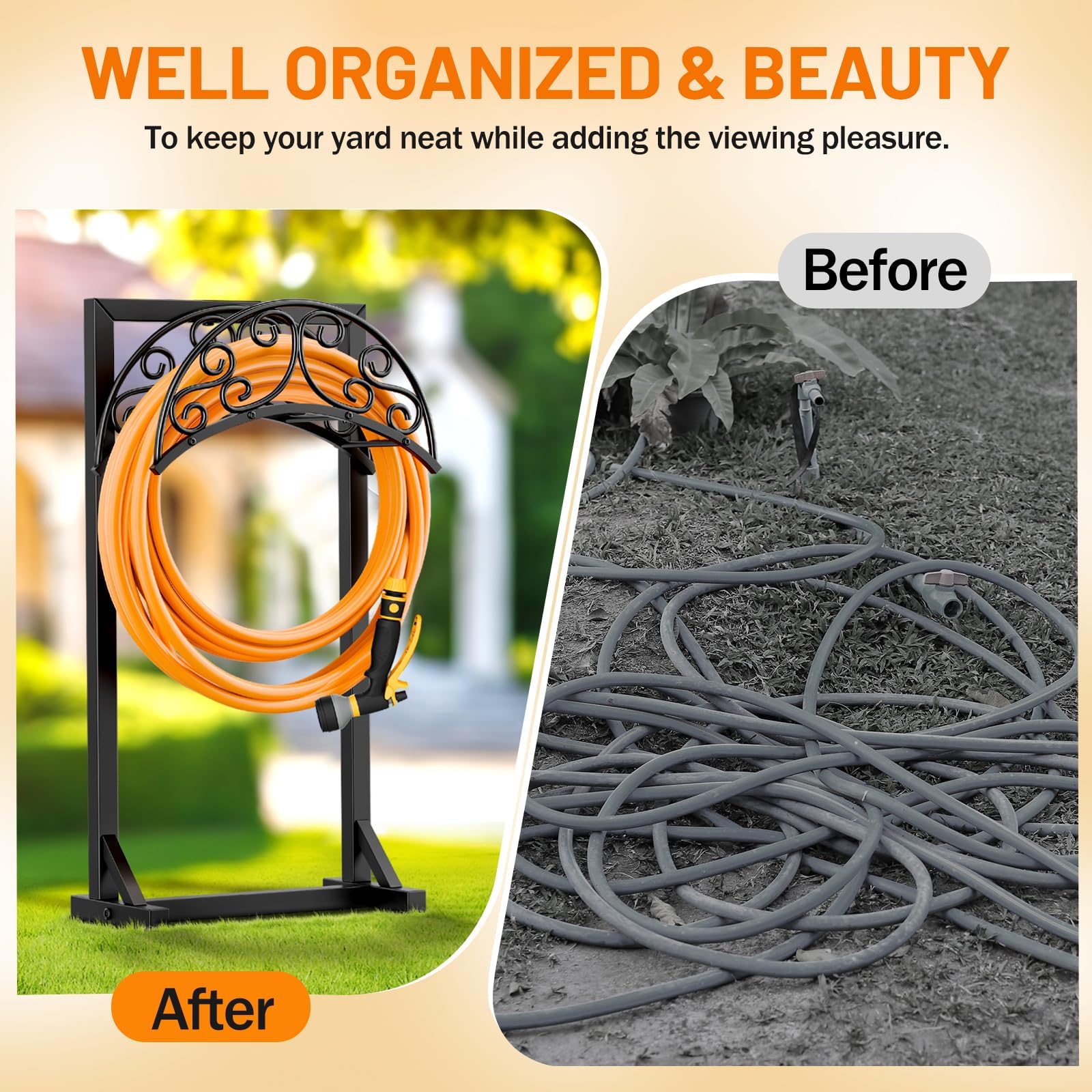 Jvgoo outdoor hose storage for gardens, lawns, and patios keeps spaces tidy.