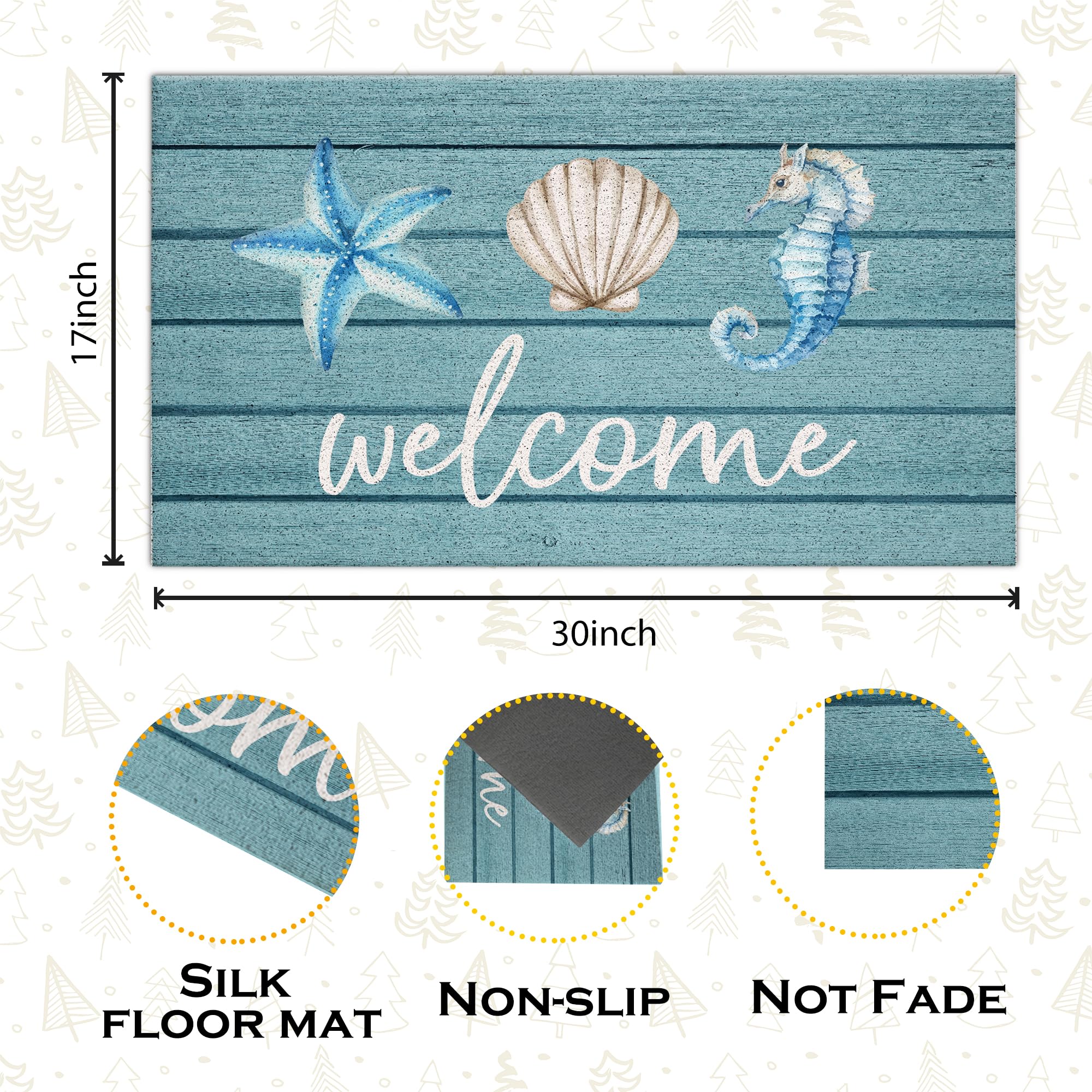 Jvpke Beach Welcome Mat seashell pattern enhances entryway decor and moisture management.