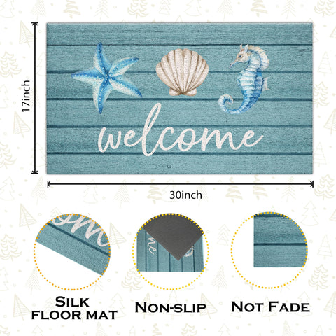 Jvpke Beach Welcome Mat seashell pattern enhances entryway decor and moisture management.