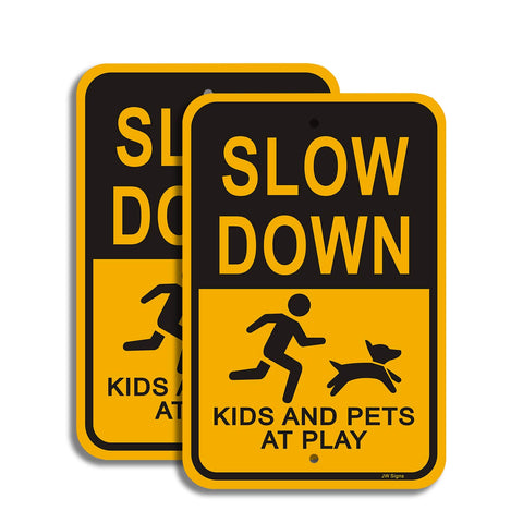 JW Signs slow-down sign 18x12 with reflective finish for nighttime visibility