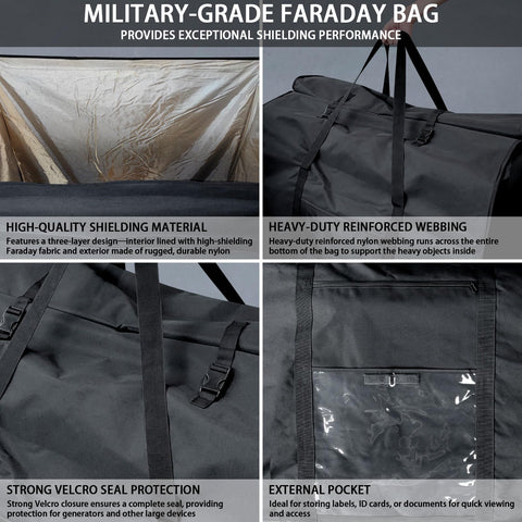 JXE JXO Faraday Bag uses waterproof nylon and tough shielding for rugged environments.