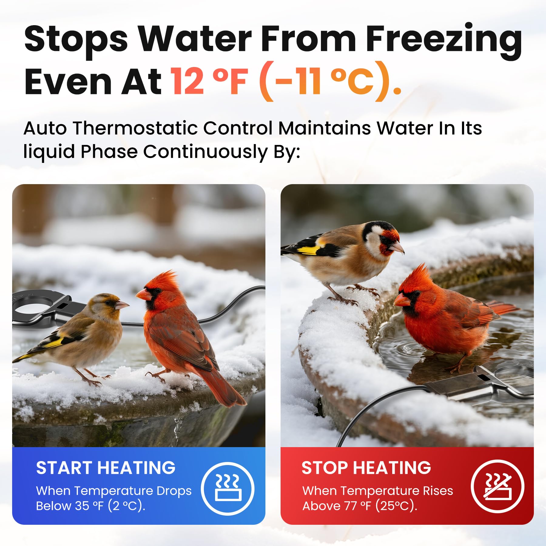 JXJHOVV thermostat-enabled de-icer activates automatically as temperatures drop.