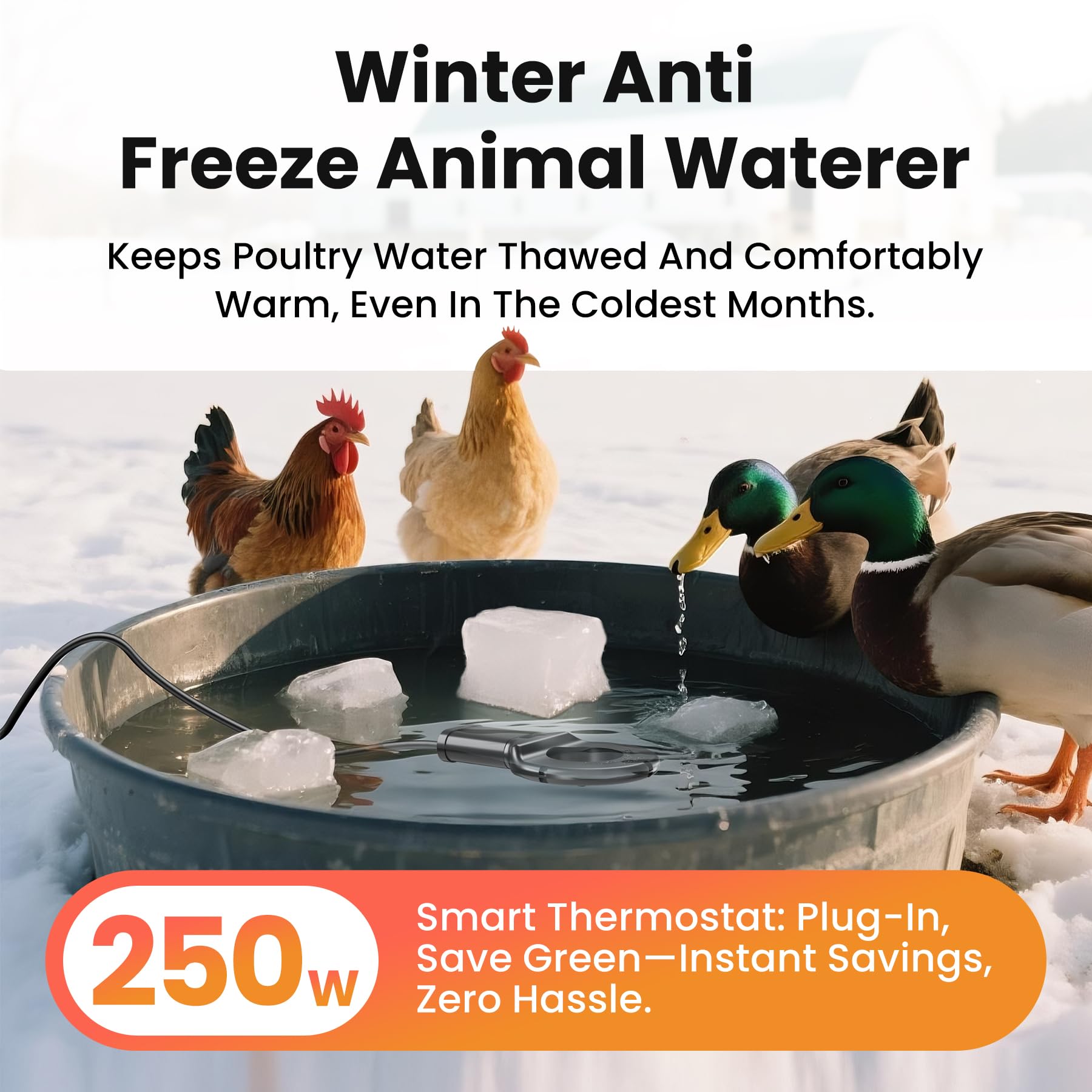 JXJHOVV thermostatic de-icer activates automatically to prevent freezing.