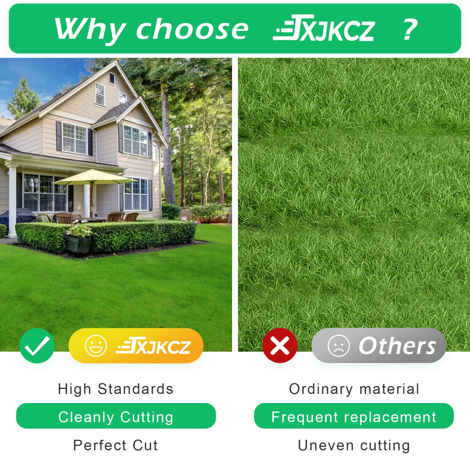 JXJKCZ diamond center-hole blades fit standard mower mounts securely.