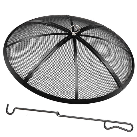 JXLXYY 22-inch fire pit spark screen with handle and poker for easy control.