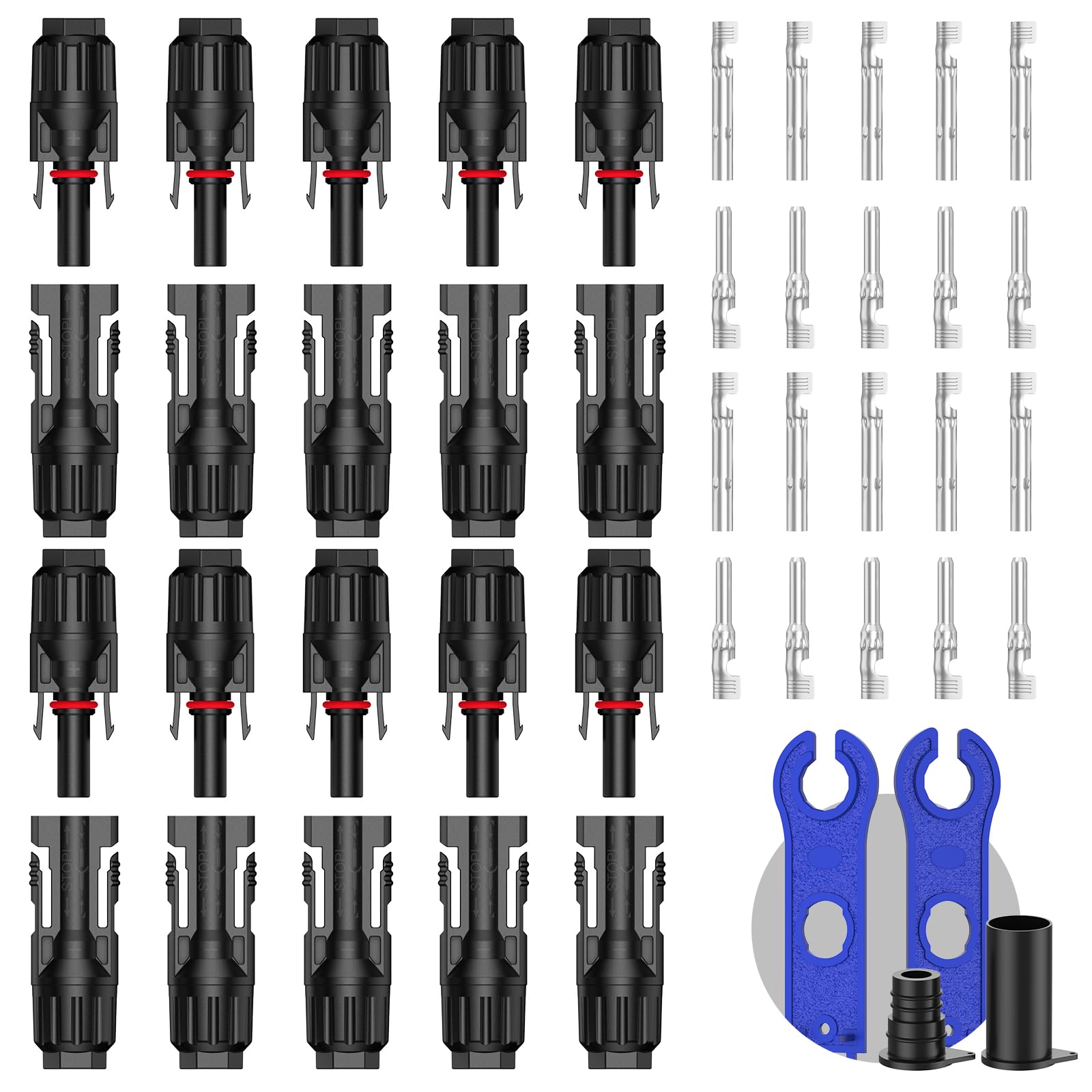 JXMXRPV solar connector pair for durable outdoor panel connections.