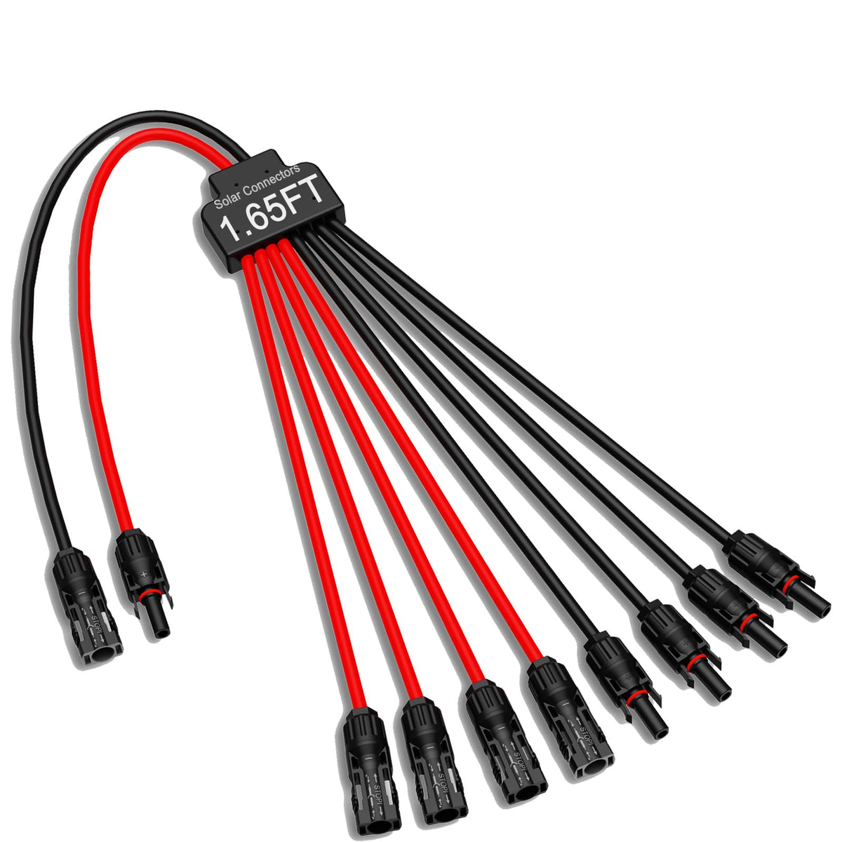 JXMXRPV solar connectors 2-to-8 branch assembly for multi-panel setups.