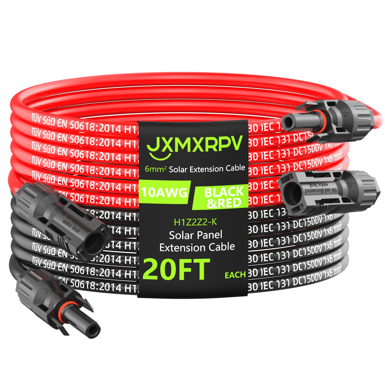 JXMXRPV solar extension 20ft 10AWG enables flexible panel placement for better energy harvest.