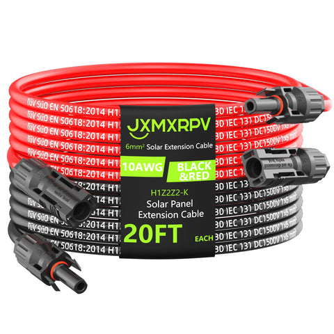 JXMXRPV solar extension 20ft 10AWG enables flexible panel placement for better energy harvest.