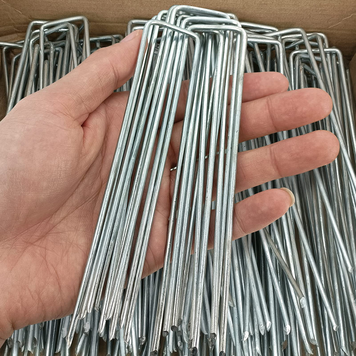 Jxrhy 100-pack 6-inch garden staples pack securing landscape fabric and weed barrier.