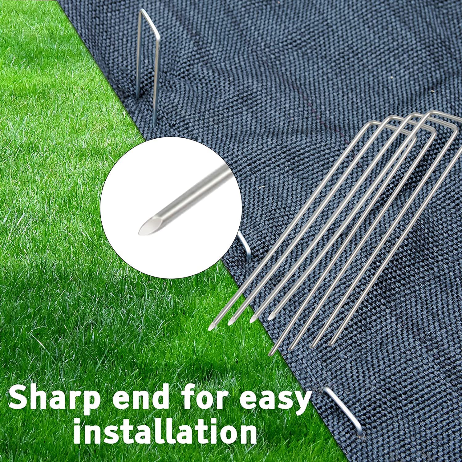 Galvanized steel stakes by Jxrhy shown in close-up for rust resistance and durability.