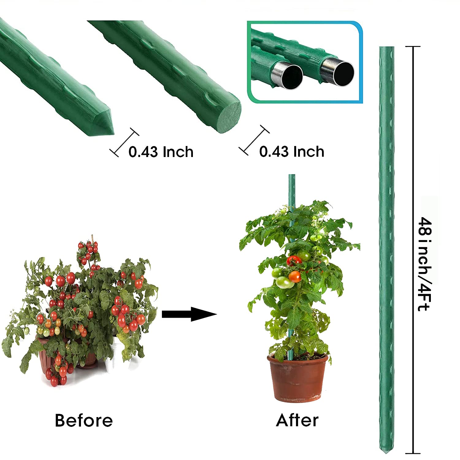 Jxrhy green plastic-coated stake protects steel and extends outdoor life.