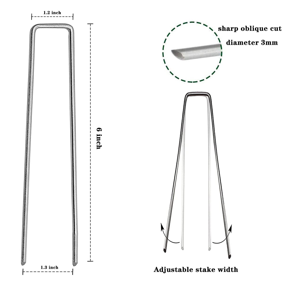 Close‑up view of Jxrhy U‑type stakes driven into ground for firm fixation.