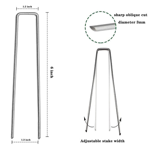 Close‑up view of Jxrhy U‑type stakes driven into ground for firm fixation.