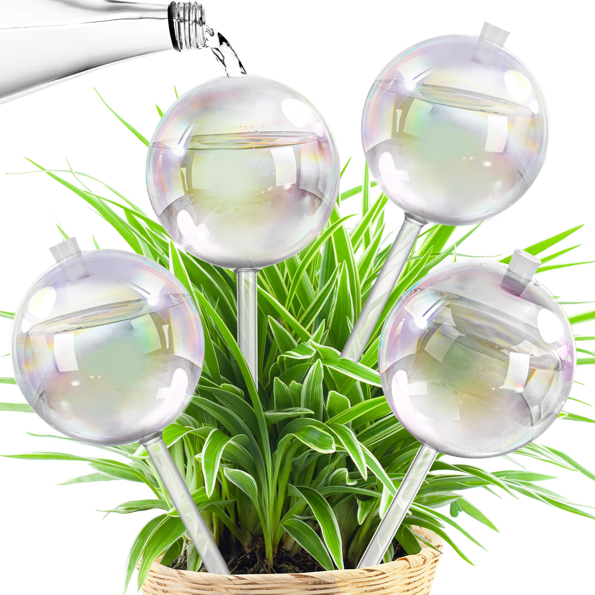 JXWENBYX 17oz glass watering globe provides steady moisture for potted plants.