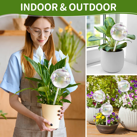 JXWENBYX iridescent glass watering bulbs reflect light for decorative display.