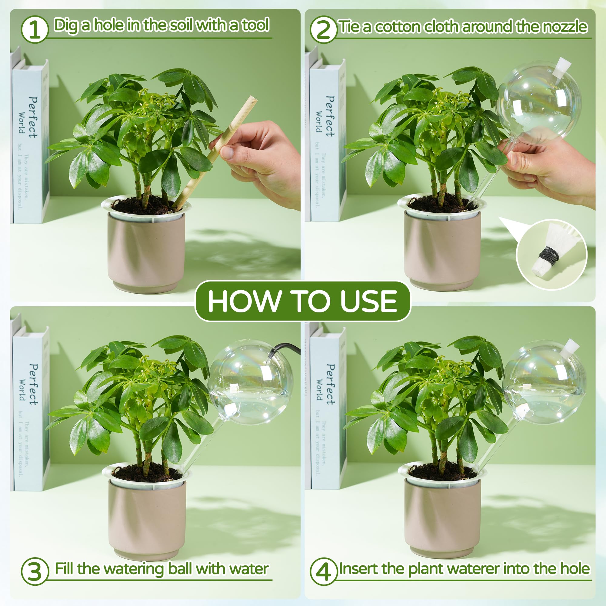 JXWENBYX vacation plant watering device keeps plants hydrated during travel.