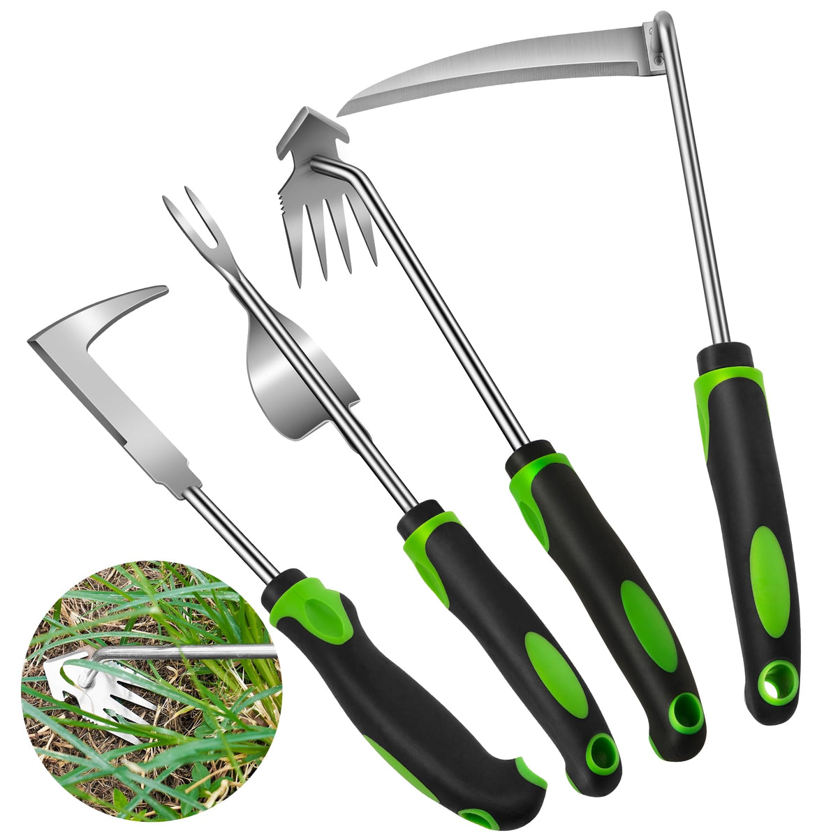 JXWENBYX weed puller tool four-pack for efficient weed removal in tight spaces